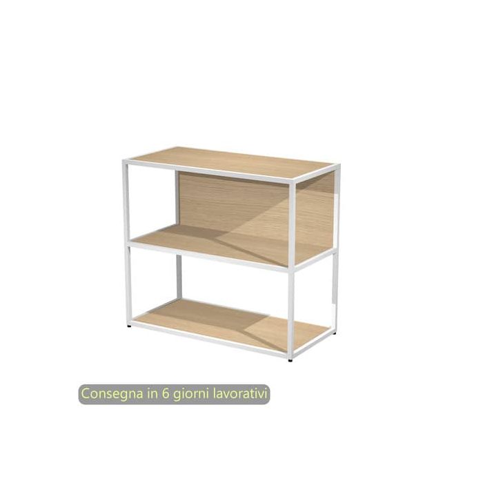 Libreria a giorno bassa 90x44xH.80 cm struttura metallo bianca Artexport Blade ripiani rovere - 270-AN+RP4-C main product photo