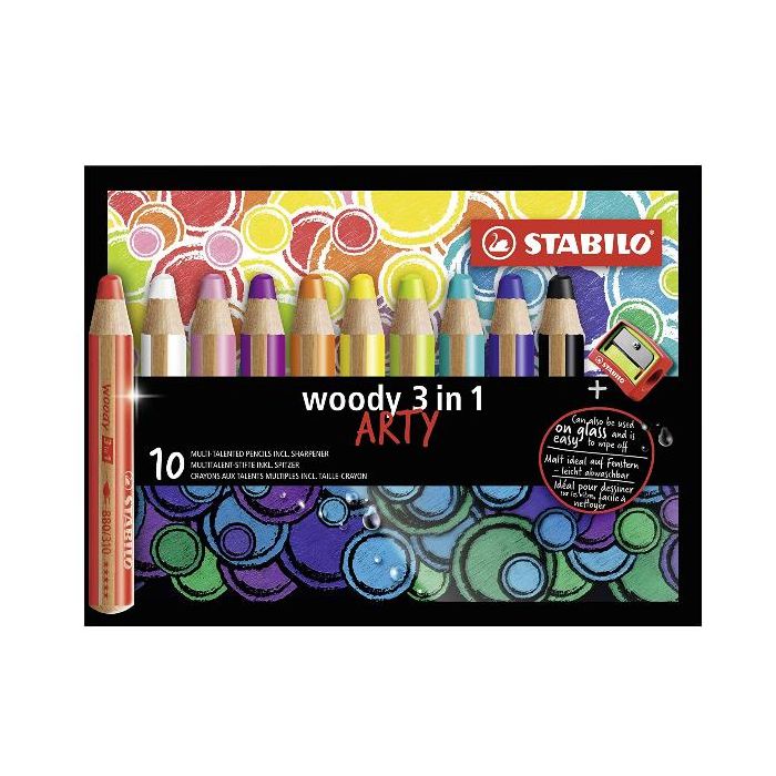 Matite colorate Stabilo Woody 3 in 1 punta larga conf. 10 pz Arty line colori assortiti - 880/10-1-20 main product photo