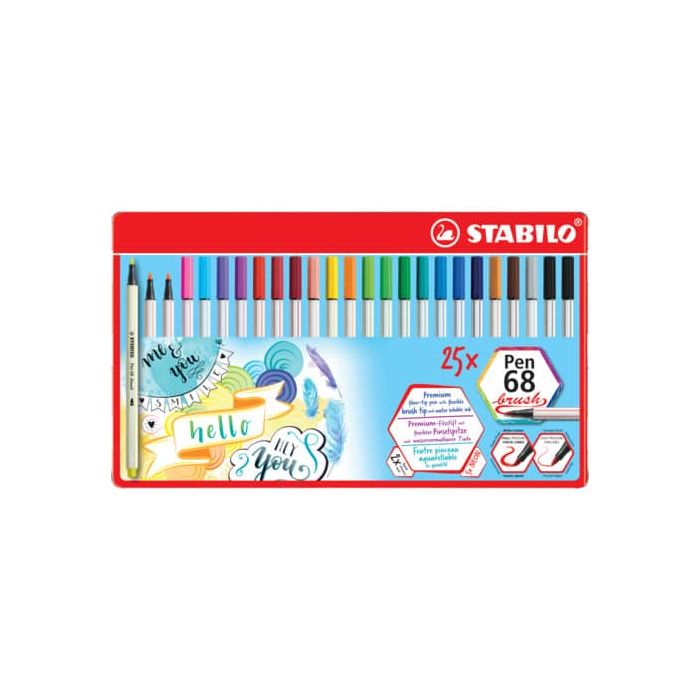 Pennarello Stabilo Pen 68 brush - punta a pennello M conf. 25 colori assortiti 1 mm - 568/25-321 main product photo