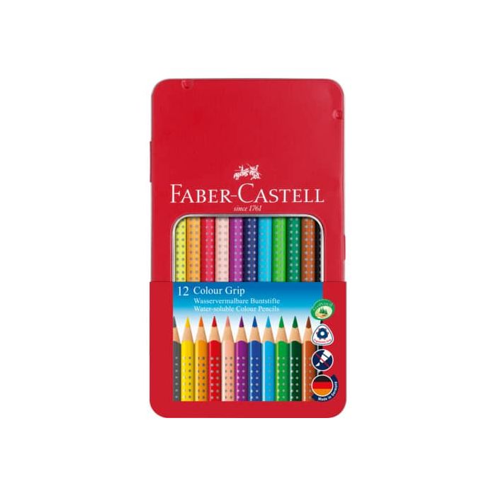 Matite colorate Faber-Castell Colour Grip astuccio di metallo - colori assortiti - conf. 12 pezzi - 112413 main product photo