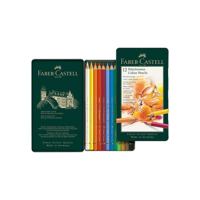 Matite colorate permanenti Faber Castell Polychromos mina 3,8 mm box metallo - colori assortiti conf. 12 pezzi - 110012 main product photo