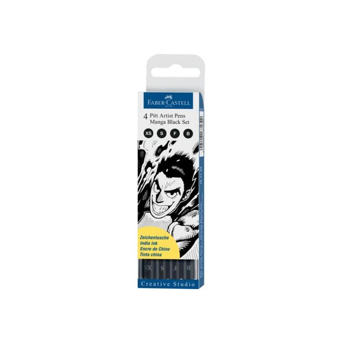 Penna inchiostro pigmentato Faber Castell Pitt Artist conf. 4 pezzi - Manga set nero - 167132 main product photo