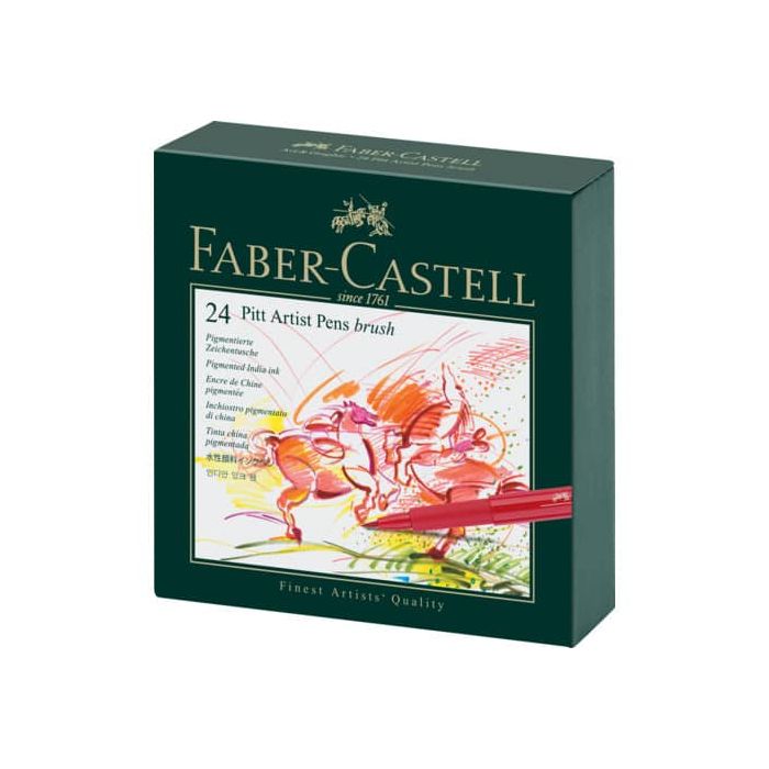 Penna inchiostro pigmentato Faber Castell Pitt Artist Brush Box colori assortiti conf. 24 pezzi - 167147 main product photo