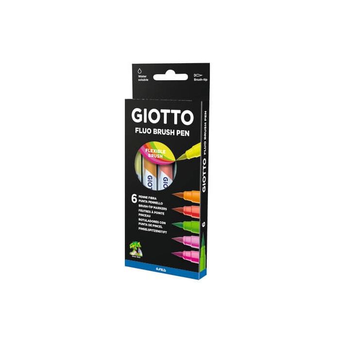 Pennarelli acquerellabili con punta a pennello Giotto Turbo Soft Brush in conf. 6 colori assortiti Fluo - F427200 main product photo