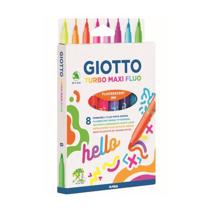 Pennarelli Giotto Turbo Maxi Fluo punta grossa 5 mm 18,5 x 12,5 x 1,5 cm in conf. 8 pz - F453800 main product photo