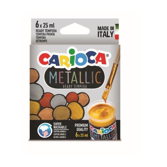 Tempera pronta superlavabile Carioca 25 ml - conf. da 6 colori assortiti metallic - 40426 main product photo