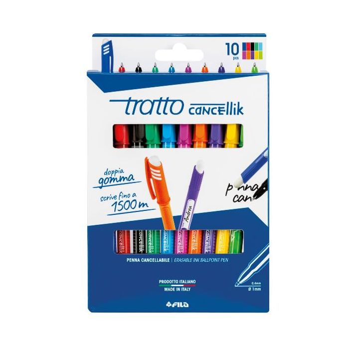 Penna a sfera cancellabile Tratto Cancellik 1 mm 10 colori assortiti F834700 main product photo