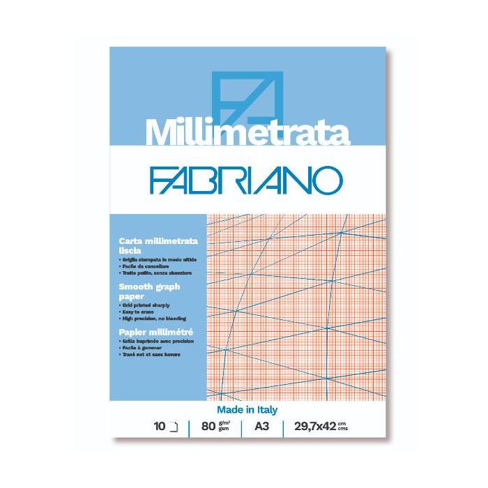 Blocco carta millimetrata Fabriano 10 fogli - 80 g formato A3 - 19100664 main product photo