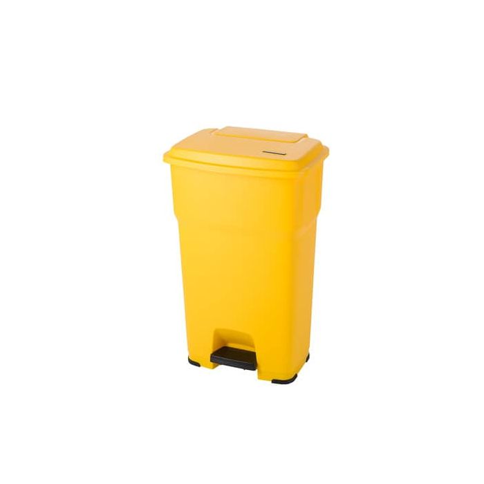 Cestino gettacarte Rotho Hera 85 L con pedale e coperchio giallo - F800073 main product photo