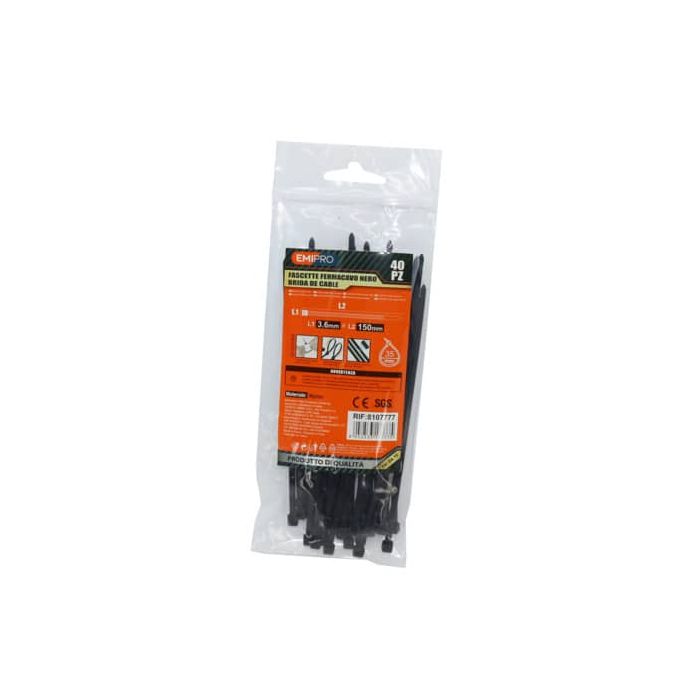 Fascette farmacavo Emi nere conf. 40 pz 150x3,6 mm 8107777 main product photo