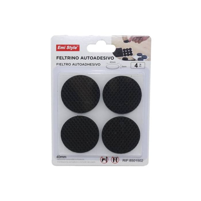 Feltrino adesivo tondo Emi 40 mm nero conf. da 4 pezzi 8501502 main product photo