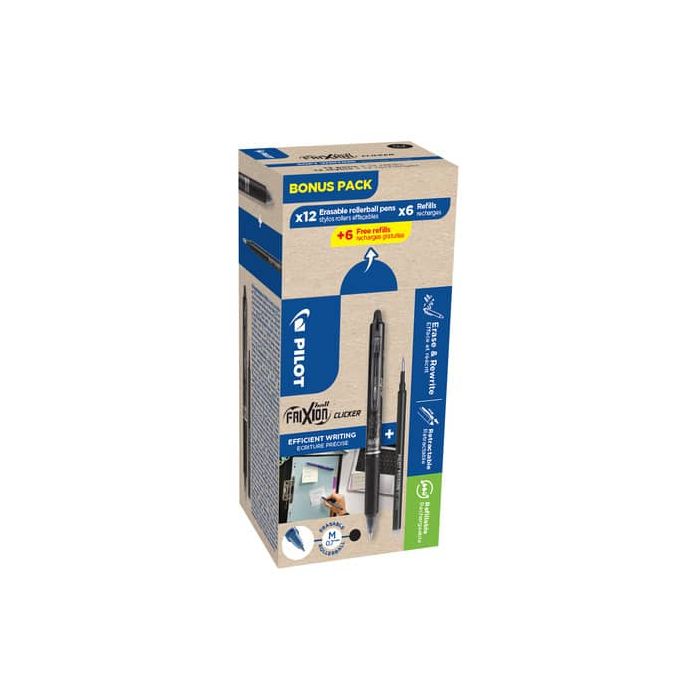Penne a sfera cancellabile Pilot Frixion Ball Clicker 0,7 mm Green Pack 12 + 12 refill nero - 000034 main product photo