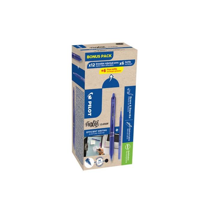 Penne a sfera cancellabile Pilot Frixion Ball Clicker 0,7 mm Green Pack 12 + 12 refill blu - 000035 main product photo