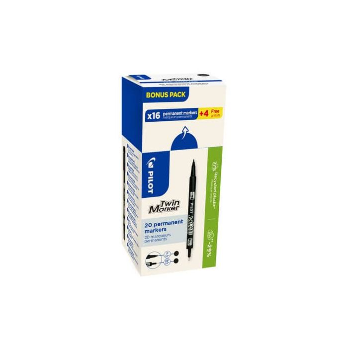 Marcatore permanente Pilot Twin Marker doppia punta 0,8 e 0,4 mm Value Pack 20 pz nero - 000040 main product photo