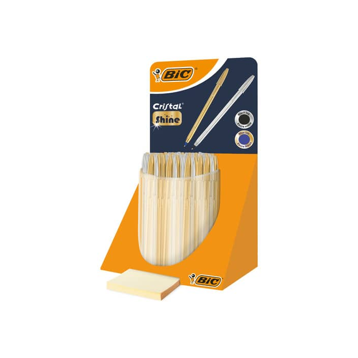 Espositore da banco 40 pezzi Bic Cristal fusto oro e argento - inchiostro blu e nero - 921338 main product photo