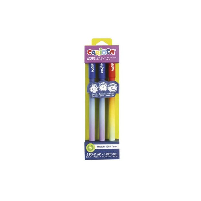 Penna cancellabile Carioca Oops Easy punta media 0,7 mm - conf. 3 pz - blu e rosso - 41025 main product photo
