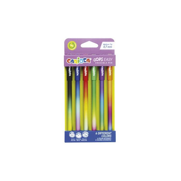 Penna cancellabile Carioca Oops Easy punta media 0,7 mm - conf. 6 pz - colori assortiti - 41027 main product photo
