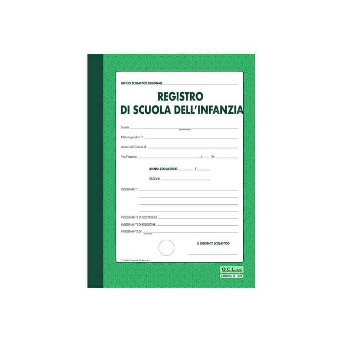 Registro scuola dell'infanzia 40 pagine per 30 alunni O.C.L. verde - 1201 main product photo