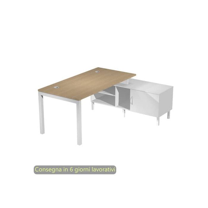 Scrivania piano rovere 120x80xH.72,5 cm gamba a ponte in metallo bianco piano rovere - SOL120/C-AM main product photo