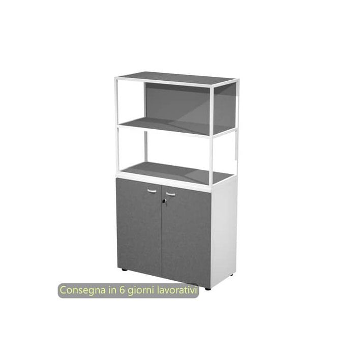 Armadio basso bianco ante antracite con libreria metallica bianca - ripiani antracite 90x46xH.165 cm Artexport Blade - ARMB3+ABT+270AN+RP4T main product photo