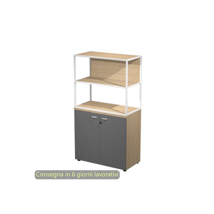 Armadio basso rovere ante antracite con libreria metallica bianca - ripiani rovere 90x46xH.165 cm Artexport Blade - ARMBC+ABT+270AN+RP4C main product photo