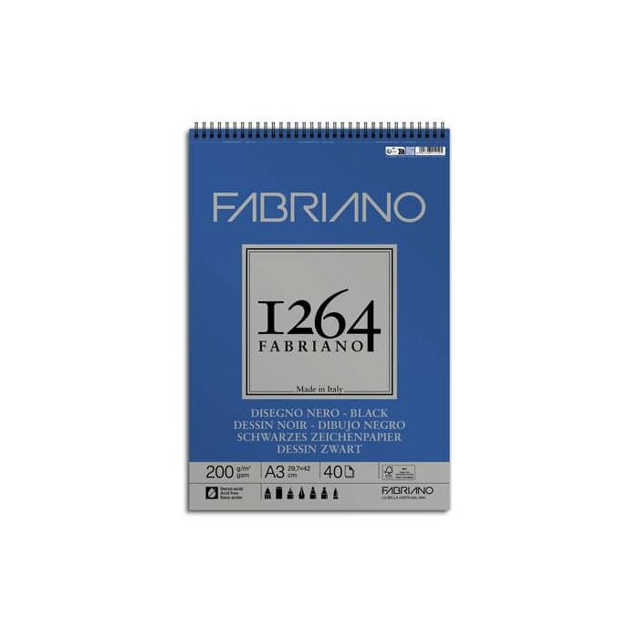Blocco da disegno spiralato 1264 200 g - 40 fogli neri A3 - 19100653 main product photo