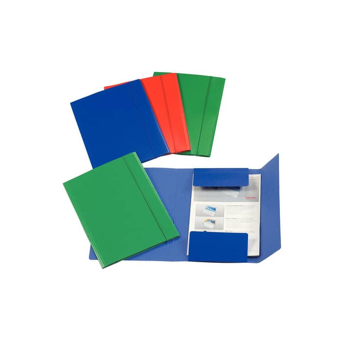 Cartella in presspan a tre lembi con elastico Esselte C41 formato 25x35 cm conf. da 5 pezzi Esselte verde - main product photo