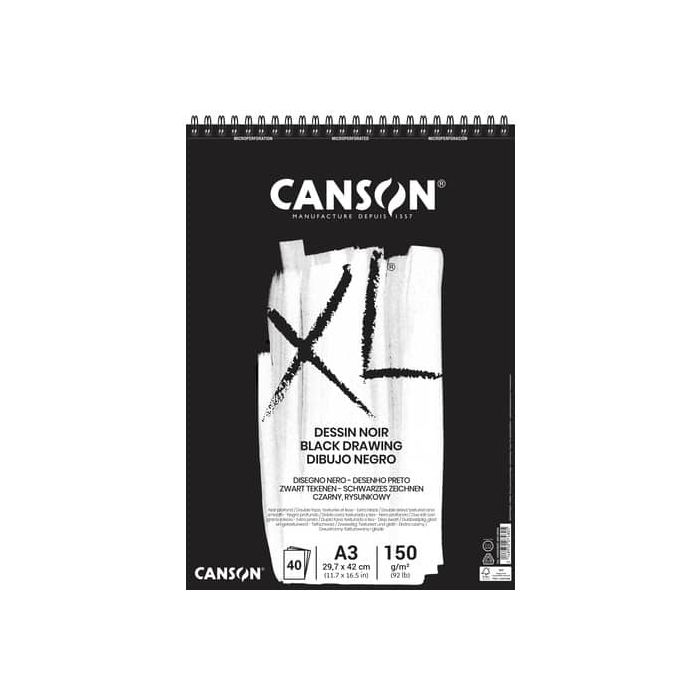 Blocco spiralato Canson Black XL 40 ff. - 150 g - A3 nero C400039087 main product photo