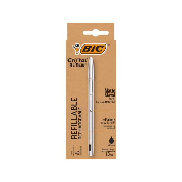 Penna a sfera ricaricabile BIC Cristal Re-New 1 mm nero 997201 main product photo