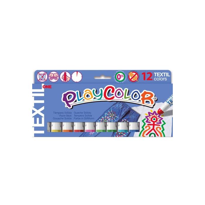 Playcolor tempera solida in stick 12 colori assortiti per tessuti- 10 gr 10461 main product photo