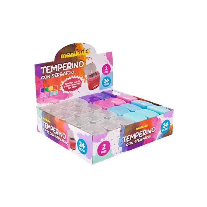 Espositore 24 temperamatite a 2 fori con serbatoio Nikoffice colori pastello assortiti - 12NIK024 main product photo