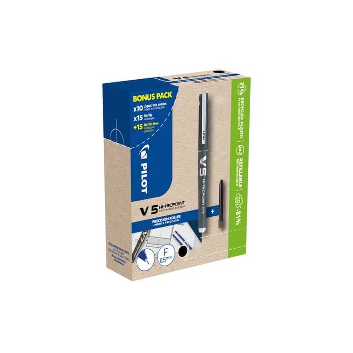 Roller Pilot Hi-Tecpoint V5 0,5 mm Green Pack 10 penne nere + 30 refill nero - 000038 main product photo