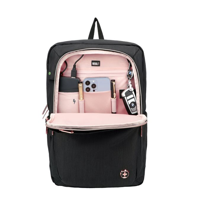 Zaino per pc Katy Rose - notebook 15,6 - nero - cerniera rose gold - Swiss main product photo