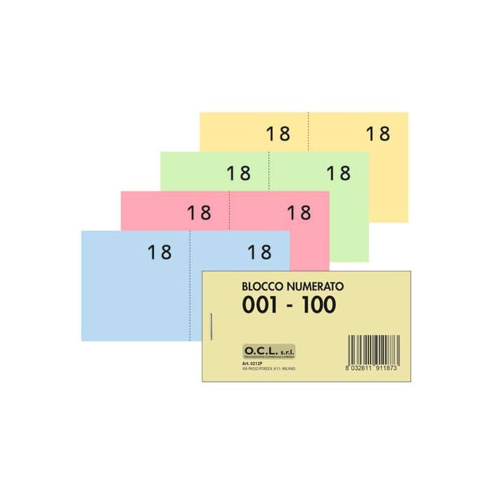 Blocchi lotteria Madre/Figlia O.C.L. - serie numerata da 1 a 100 4 colori assortiti conf. 40 pz - 0212P main product photo