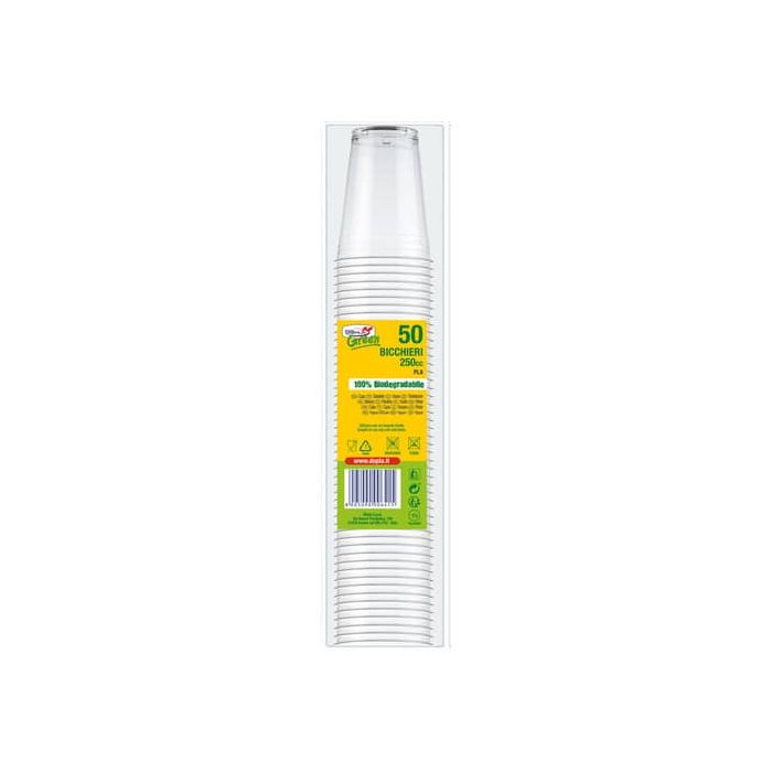 Bicchieri monouso biodegradabili Dopla Green 250 ml PLA acido polilattico trasparente conf .50 - 7709 main product photo