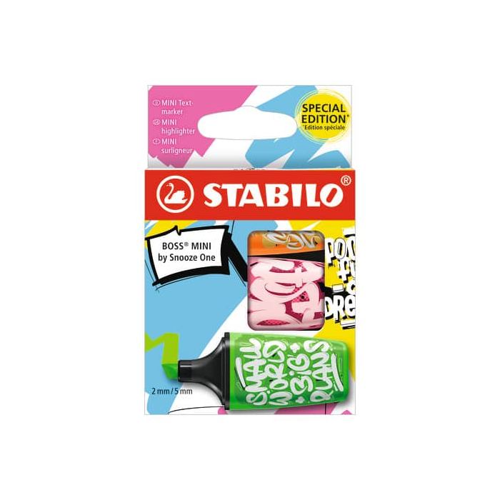 Evidenziatori Stabilo BOSS mini by SNOOZE ONE conf. 3 colori assortiti verde, rosa e arancione - 07/03-71 main product photo