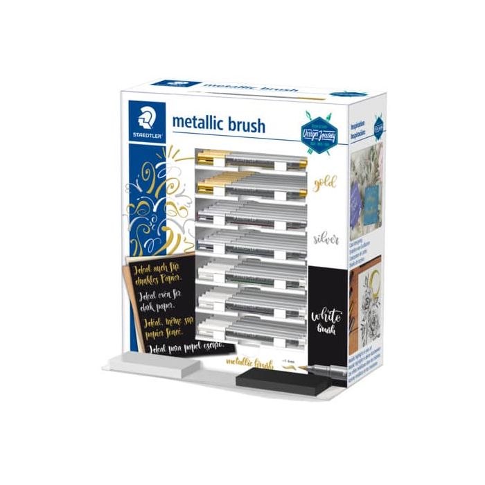 Espositore da banco Staedtler Metallic & White brush - 70 pezzi - punta brush oro, argento e bianco - 8321-SCA70 main product photo