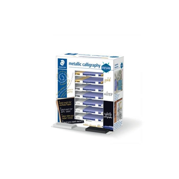 Espositore da banco Staedtler Metallic & White calligraphy - 70 pezzi - punta calligraphy oro, argento e bianco - main product photo