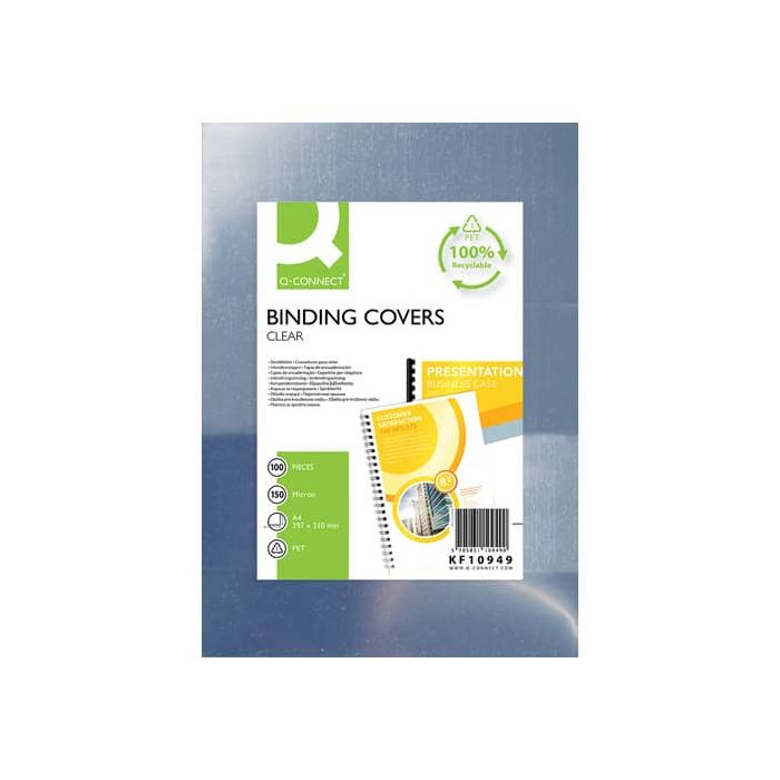 Copertine per rilegatura Q-Connect in PET A4 lucide conf. 100 pz 150 micron KF10949 main product photo