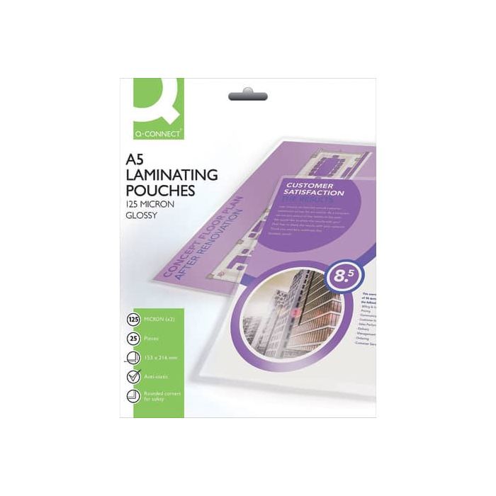 Pouches per plastificatrici Q-Connect 153x216 mm 125 micron A5 conf. 25 pz A5 KF04112 main product photo