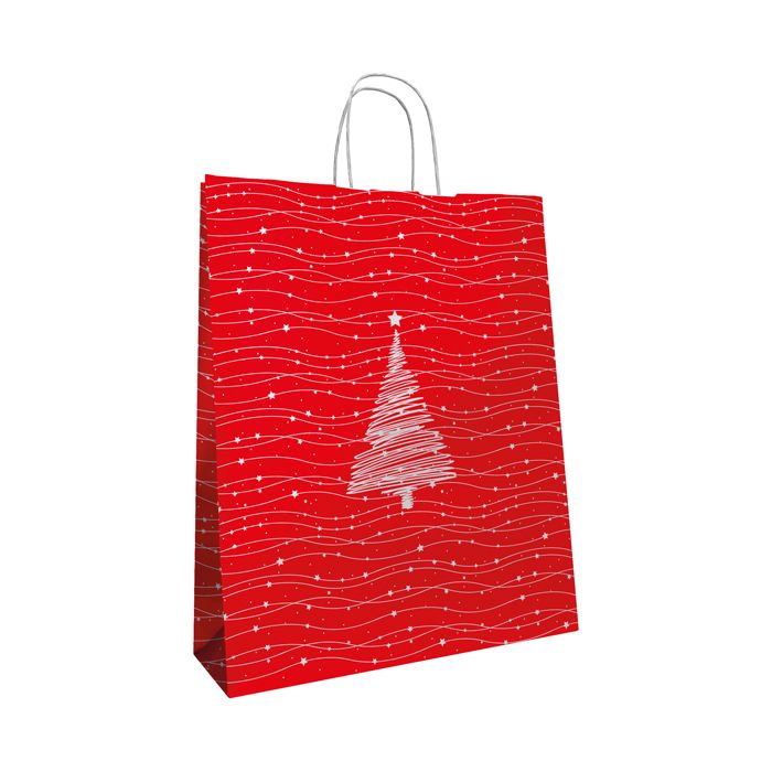 Shopper - maniglie cordino - 22 x 10 x 29 cm - carta kraft - albero natale - Mainetti Bags - conf. 25 pezzi main product photo