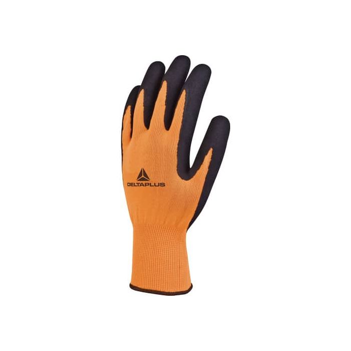 Guanto da lavoro Delta Plus in maglia poliestere - spalmatura lattice schiuma arancio-nero taglia 9 - VV733OR09 main product photo