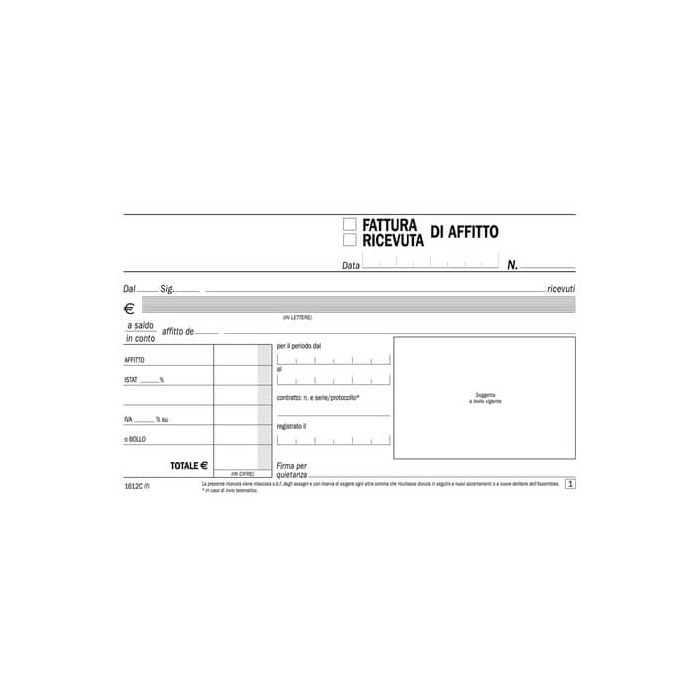 Blocco ricevute-fatture di affitto flex 10x16,8 cm - 50x2 copie autoricalcanti 1612C0000 main product photo