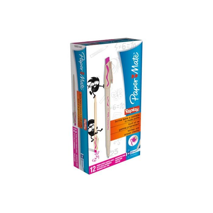 Penna a sfera cancellabile Paper Mate Replay in conf. da 12 penne rosa S0851441 main product photo
