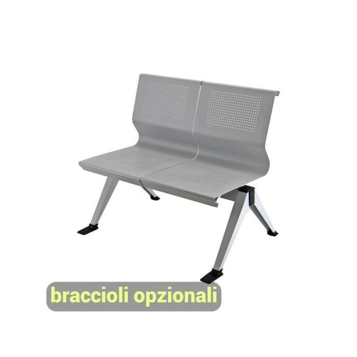 Panca 2 posti attesa Unisit Panair PA2P acciaio verniciato grigio - schienale forato traspirante - PA2P main product photo