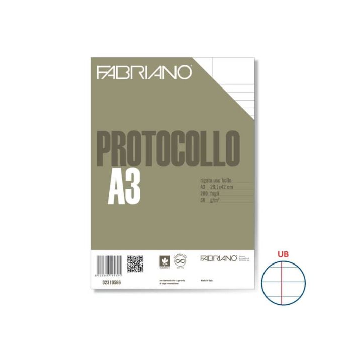 Fogli protocollo Fabriano PROTOCOLLO bianco 66 g/m² 29,7x42 cm rigato uso bollo conf. da 200 fogli - 02310566 main product photo