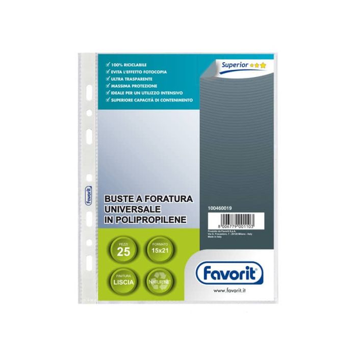 Buste trasp. a foratura universale FAVORIT liscia superior 15x21 cm conf. da 25 - 100460019 main product photo