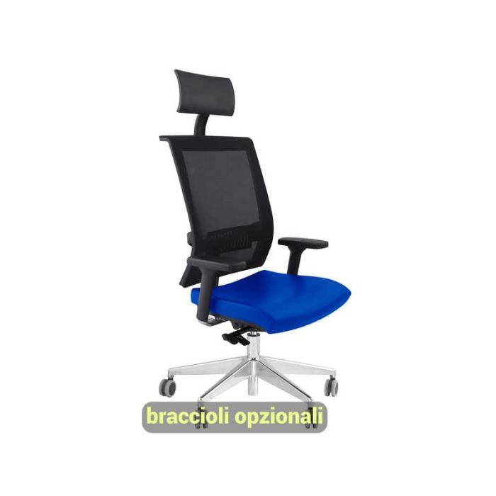 Sedia semidirezionale girevole Unisit Galatea GTPG con poggiatesta - schienale in rete - rivest. fili luce blu GTPG/F11 main product photo