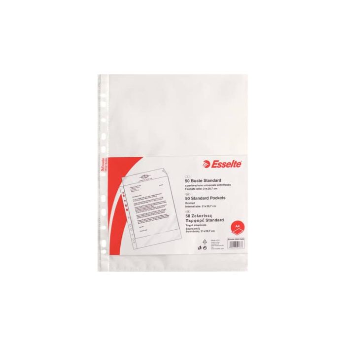 Buste a perforazione universale goffrate Esselte STANDARD PP antiriflesso trasparente A4 conf.50 - 395013300 main product photo
