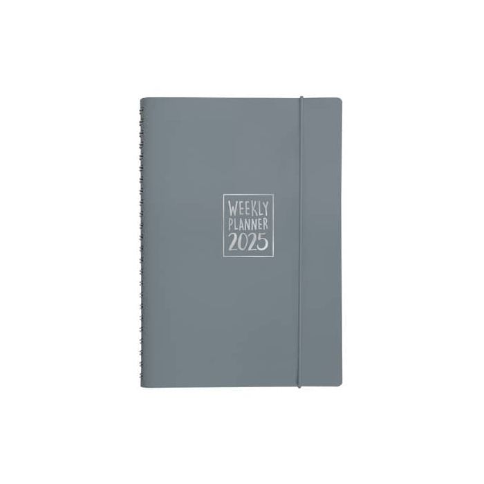 Agenda settimanale Biembi 2025 grigio spiralata con copertina in cuoio rigenerato 9x14 cm - BNZ265C64-G main product photo